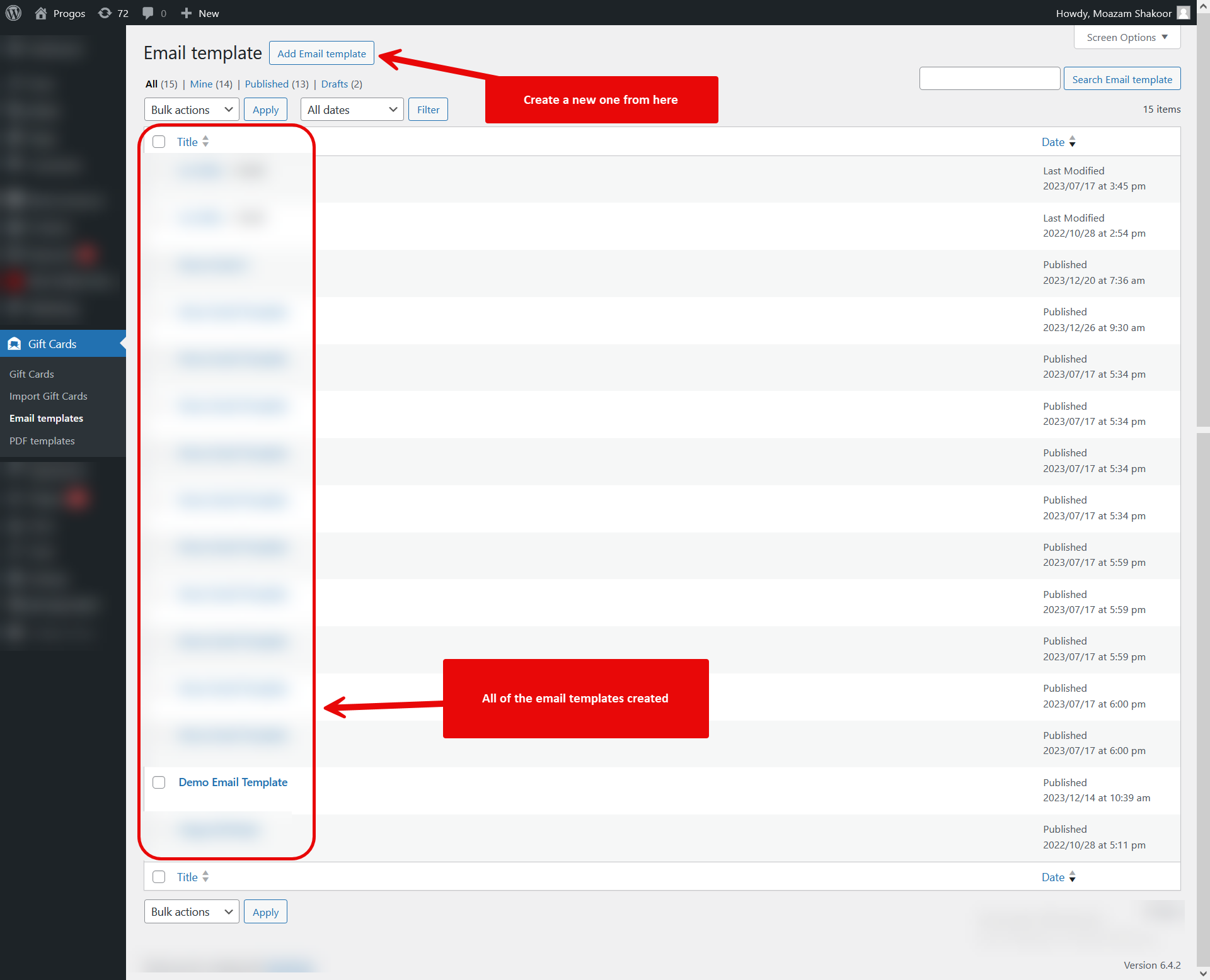 Gift Card For WooCommerce Backend Email Templates