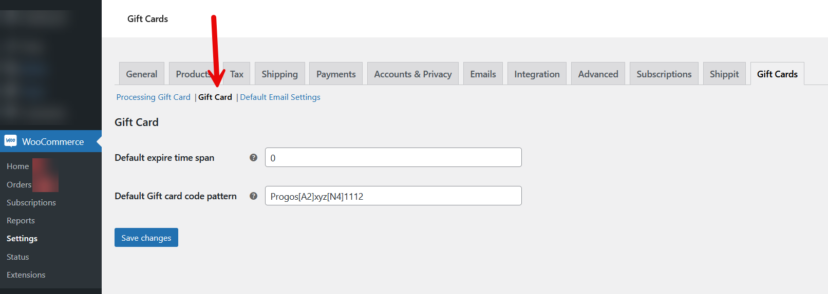 Gift Card For WooCommerce Backend Settings Gift Card