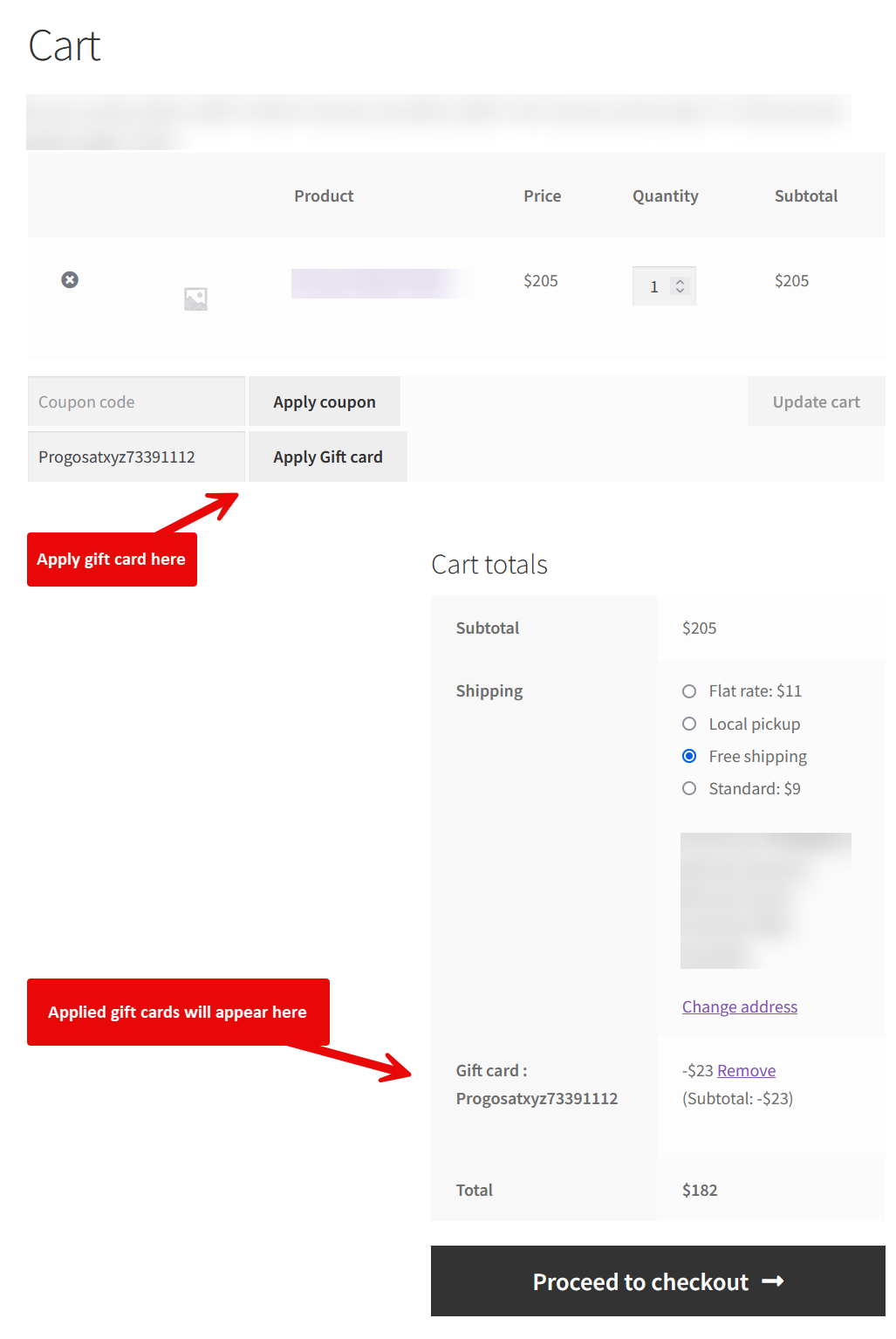 Gift Card For WooCommerce Frontend Cart Apply Gift Card