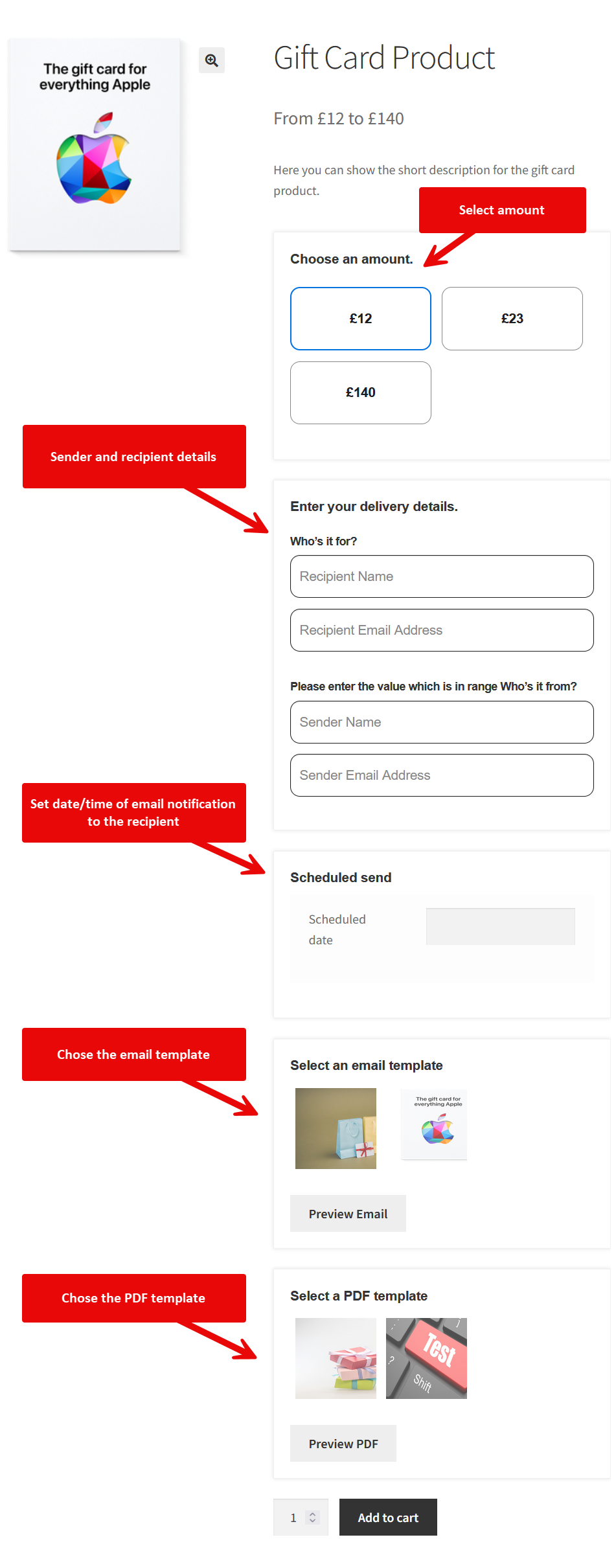 Gift Card For WooCommerce Frontend Product
